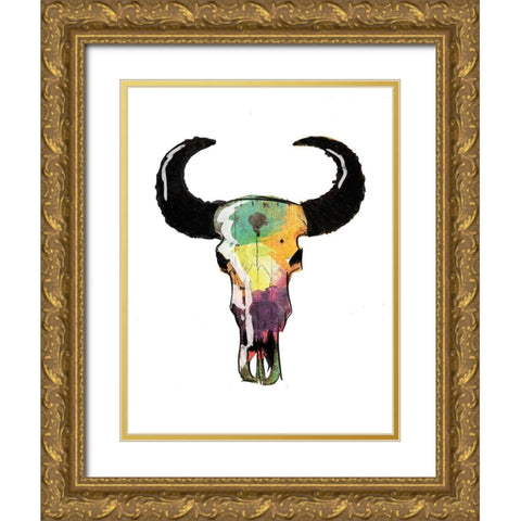 Watercolor Skull Gold Ornate Wood Framed Art Print with Double Matting by Grey, Jace