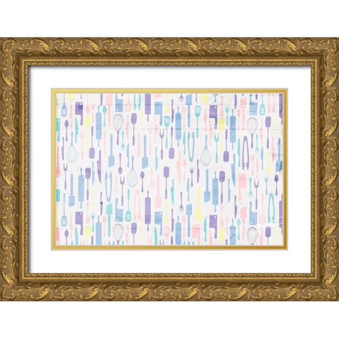 Kitchen Utensils Soft Gold Ornate Wood Framed Art Print with Double Matting by Grey, Jace