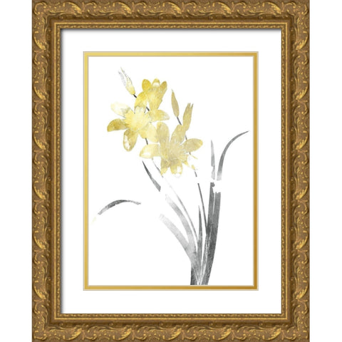 Single Flower Grey Yellow Mate Gold Ornate Wood Framed Art Print with Double Matting by Grey, Jace