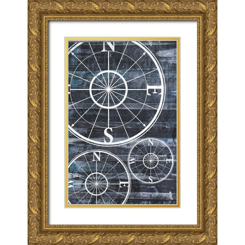 Wooden Compass Gold Ornate Wood Framed Art Print with Double Matting by Grey, Jace