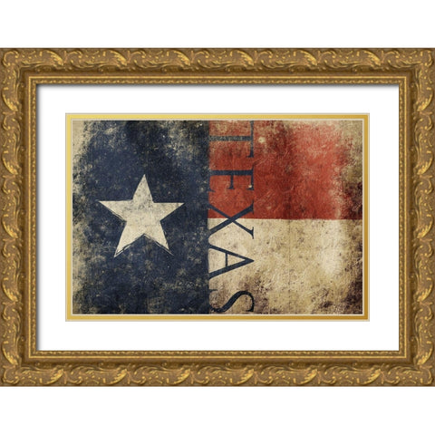 Texas Flag Text Gold Ornate Wood Framed Art Print with Double Matting by Grey, Jace