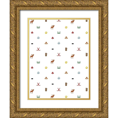 Canada Pattern Colored Gold Ornate Wood Framed Art Print with Double Matting by Grey, Jace
