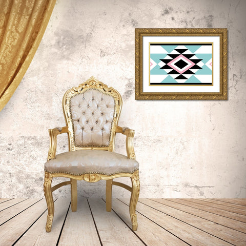 Aztec Teal Pink Gold Ornate Wood Framed Art Print with Double Matting by Grey, Jace
