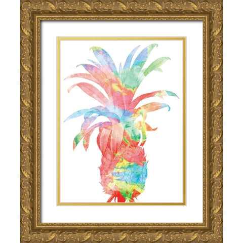Pineapple Colorsplosion Gold Ornate Wood Framed Art Print with Double Matting by Grey, Jace