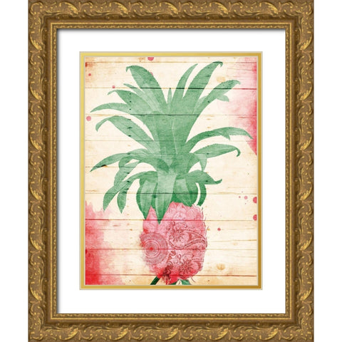 Pineapple Pink Henna Gold Ornate Wood Framed Art Print with Double Matting by Grey, Jace
