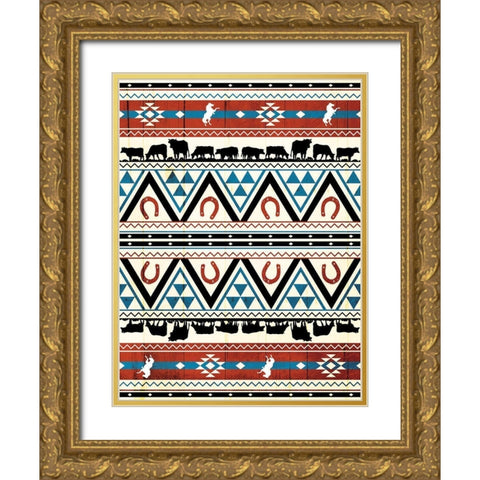 Western Aztec Pattern Gold Ornate Wood Framed Art Print with Double Matting by Grey, Jace