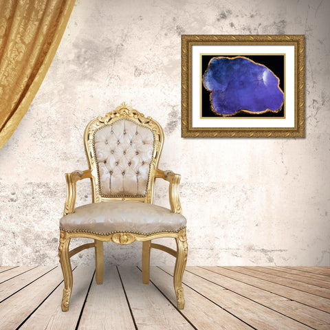 Blue Purple Agate Marble Gold Ornate Wood Framed Art Print with Double Matting by Grey, Jace