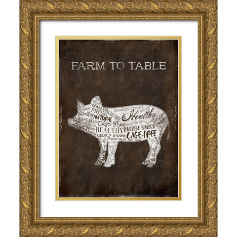 Farm To Table Cow Gold Ornate Wood Framed Art Print with Double Matting by Grey, Jace