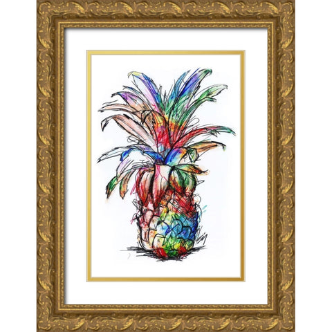 Sketch Your Pineapple Gold Ornate Wood Framed Art Print with Double Matting by Kimberly, Allen
