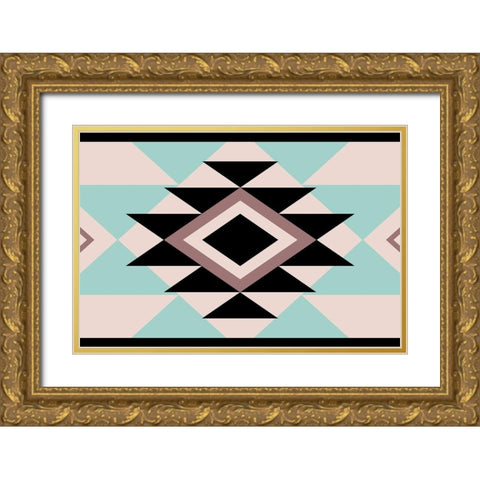 Aztec Muted Two Gold Ornate Wood Framed Art Print with Double Matting by Grey, Jace