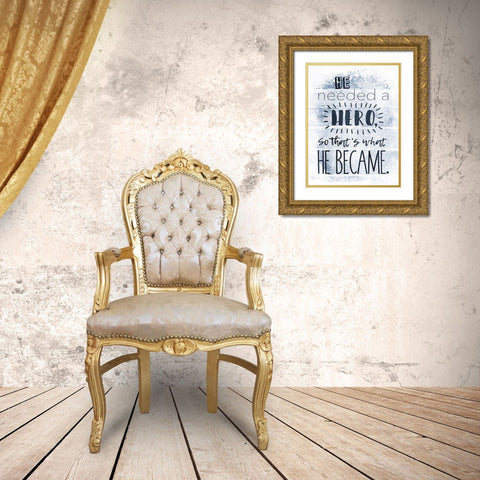 He Hero Navy Gold Ornate Wood Framed Art Print with Double Matting by Grey, Jace