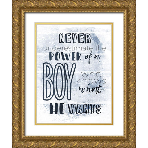 He Wants Navy Gold Ornate Wood Framed Art Print with Double Matting by Grey, Jace
