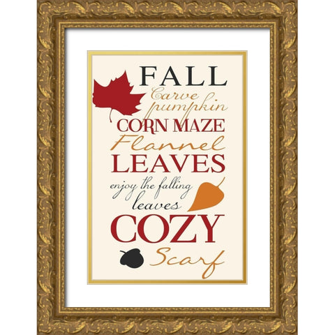Fall Leaves Gold Ornate Wood Framed Art Print with Double Matting by Grey, Jace