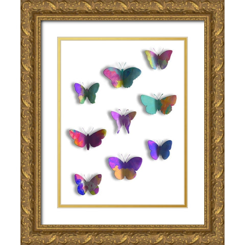 Floating Butterfly Gold Ornate Wood Framed Art Print with Double Matting by Grey, Jace