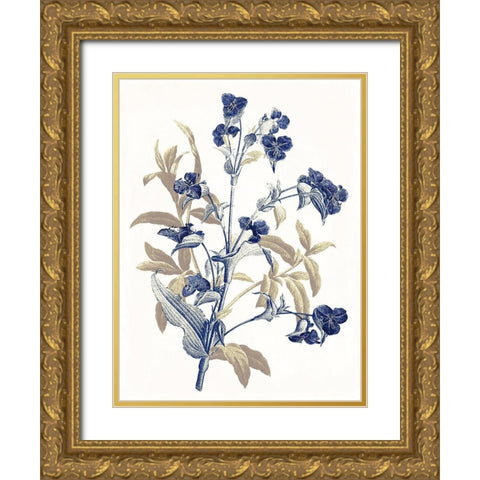Indigo Flowers Gold Ornate Wood Framed Art Print with Double Matting by Grey, Jace