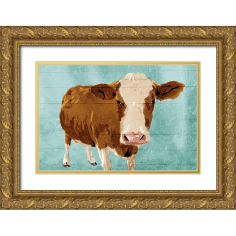 Brown Cow Now Gold Ornate Wood Framed Art Print with Double Matting by Grey, Jace