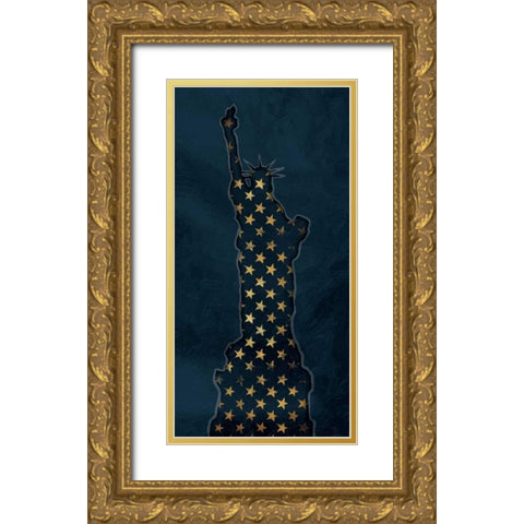 Golden Blue Statue Gold Ornate Wood Framed Art Print with Double Matting by Grey, Jace