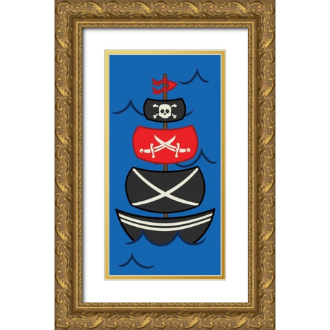 Big Pirate Ship Gold Ornate Wood Framed Art Print with Double Matting by Grey, Jace