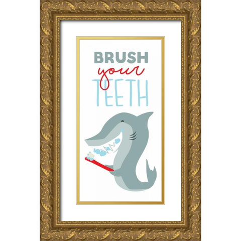 Brush Your Teeth Gold Ornate Wood Framed Art Print with Double Matting by Grey, Jace