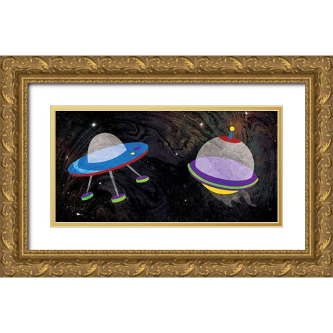 Spaceships Gold Ornate Wood Framed Art Print with Double Matting by Grey, Jace
