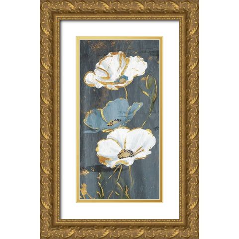Blue Gold Florals Gold Ornate Wood Framed Art Print with Double Matting by Grey, Jace