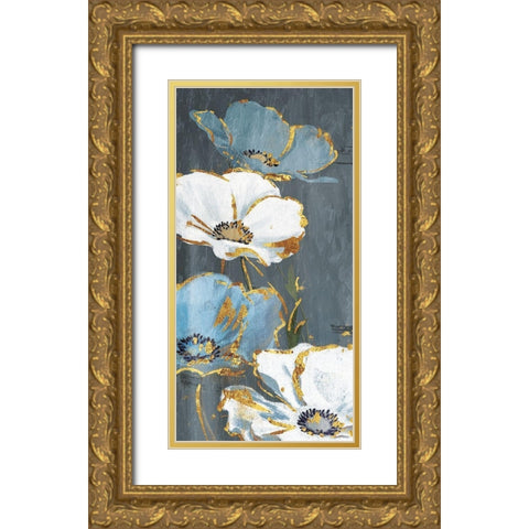 Blue Gold Florals Mate Gold Ornate Wood Framed Art Print with Double Matting by Grey, Jace