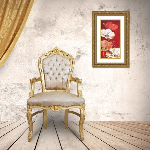 Red Gold Florals Mate Gold Ornate Wood Framed Art Print with Double Matting by Grey, Jace