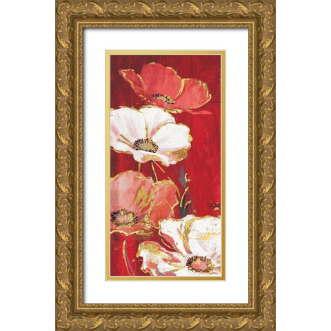 Red Gold Florals Mate Gold Ornate Wood Framed Art Print with Double Matting by Grey, Jace