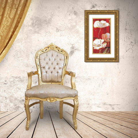 Red Gold Florals Mate Three Gold Ornate Wood Framed Art Print with Double Matting by Grey, Jace