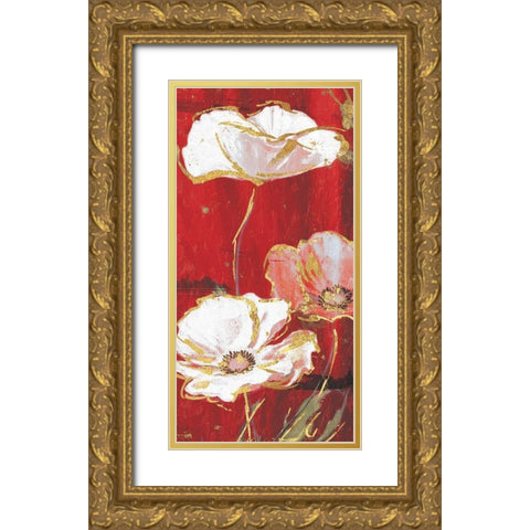 Red Gold Florals Mate Three Gold Ornate Wood Framed Art Print with Double Matting by Grey, Jace