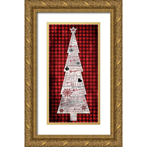 Checked Christmas Tree Gold Ornate Wood Framed Art Print with Double Matting by Grey, Jace