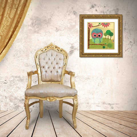 Owl Gold Ornate Wood Framed Art Print with Double Matting by Grey, Jace