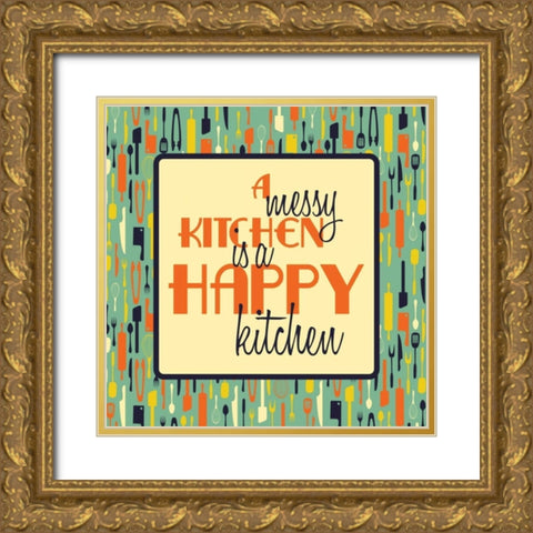 Happy kitchen Gold Ornate Wood Framed Art Print with Double Matting by Grey, Jace
