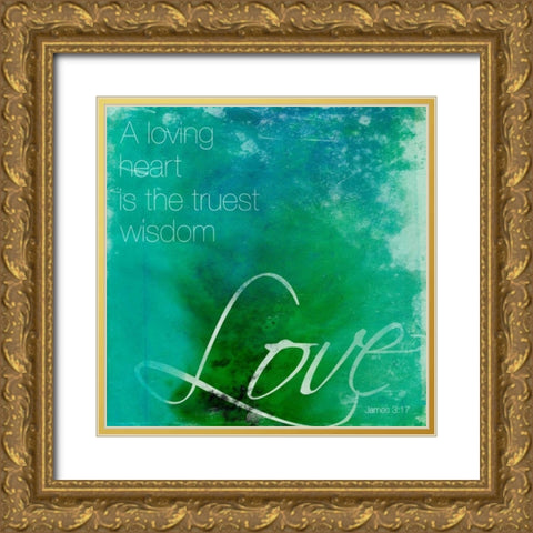Watercolor Love quoted Gold Ornate Wood Framed Art Print with Double Matting by Grey, Jace