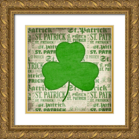 St Patrick Shamrock Gold Ornate Wood Framed Art Print with Double Matting by Grey, Jace