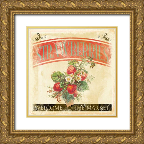 Strawberries Gold Ornate Wood Framed Art Print with Double Matting by Grey, Jace