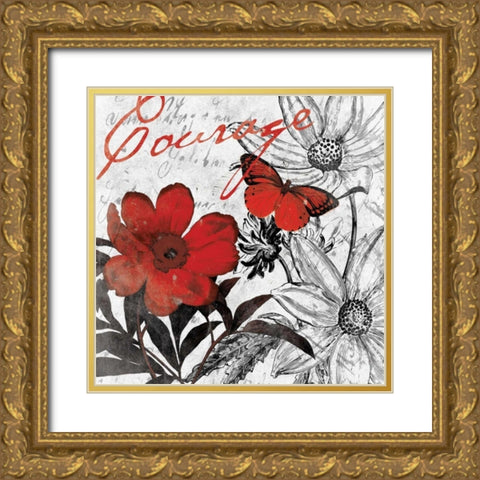 Courage floral Gold Ornate Wood Framed Art Print with Double Matting by Grey, Jace