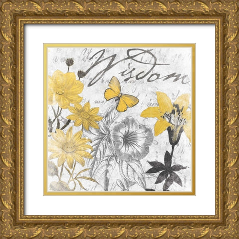 Wisdom floral Gold Ornate Wood Framed Art Print with Double Matting by Grey, Jace