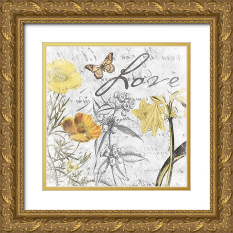 Love floral Gold Ornate Wood Framed Art Print with Double Matting by Grey, Jace
