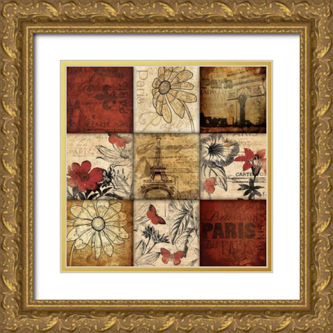Paris 9 patch Gold Ornate Wood Framed Art Print with Double Matting by Grey, Jace