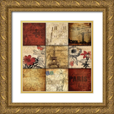 Paris 9 patch Gold Ornate Wood Framed Art Print with Double Matting by Grey, Jace