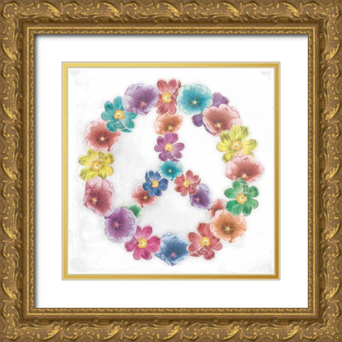 Floral Peace white Gold Ornate Wood Framed Art Print with Double Matting by Grey, Jace