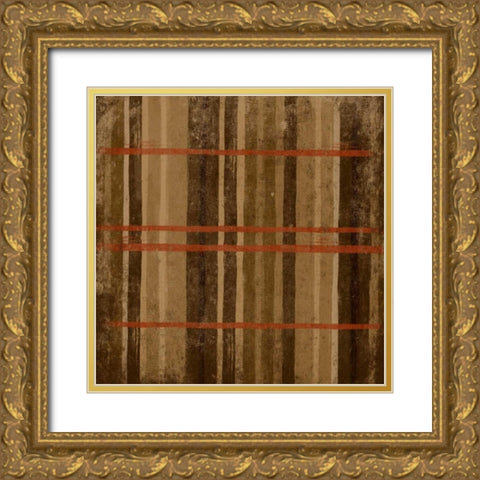 Burnt orange Stripes Gold Ornate Wood Framed Art Print with Double Matting by Grey, Jace