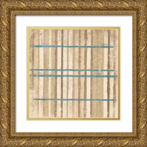 BLUE cream Stripes Gold Ornate Wood Framed Art Print with Double Matting by Grey, Jace
