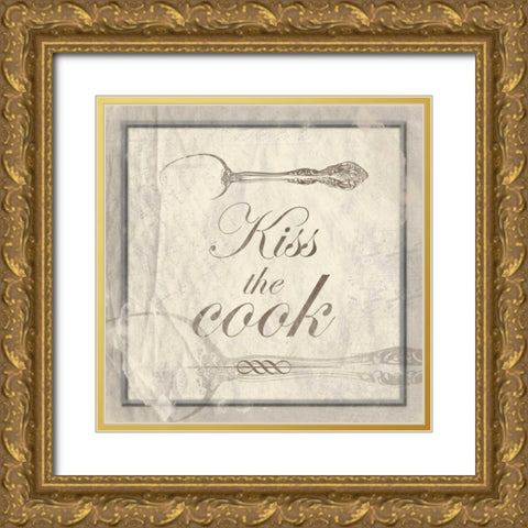 kiss the cook Gold Ornate Wood Framed Art Print with Double Matting by Grey, Jace