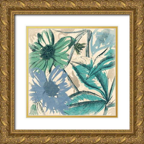 Sketch flowers Gold Ornate Wood Framed Art Print with Double Matting by Grey, Jace