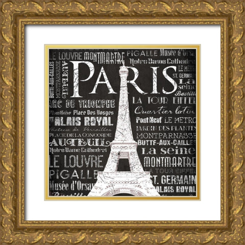 Paris Eiffel Gold Ornate Wood Framed Art Print with Double Matting by Grey, Jace
