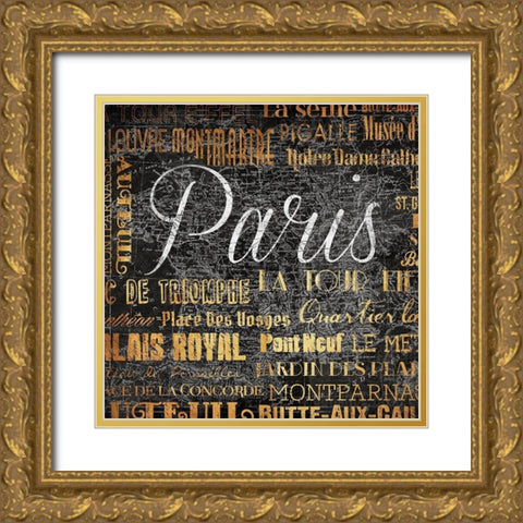 Paris Text Gold Ornate Wood Framed Art Print with Double Matting by Grey, Jace
