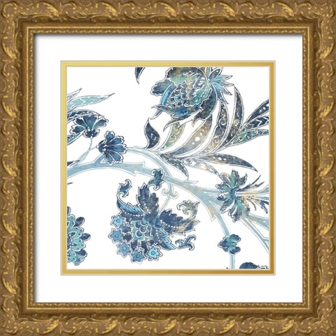Vic Floral Indigo Gold Ornate Wood Framed Art Print with Double Matting by Grey, Jace