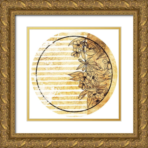 Stripe Golden Floral Circle Gold Ornate Wood Framed Art Print with Double Matting by Grey, Jace